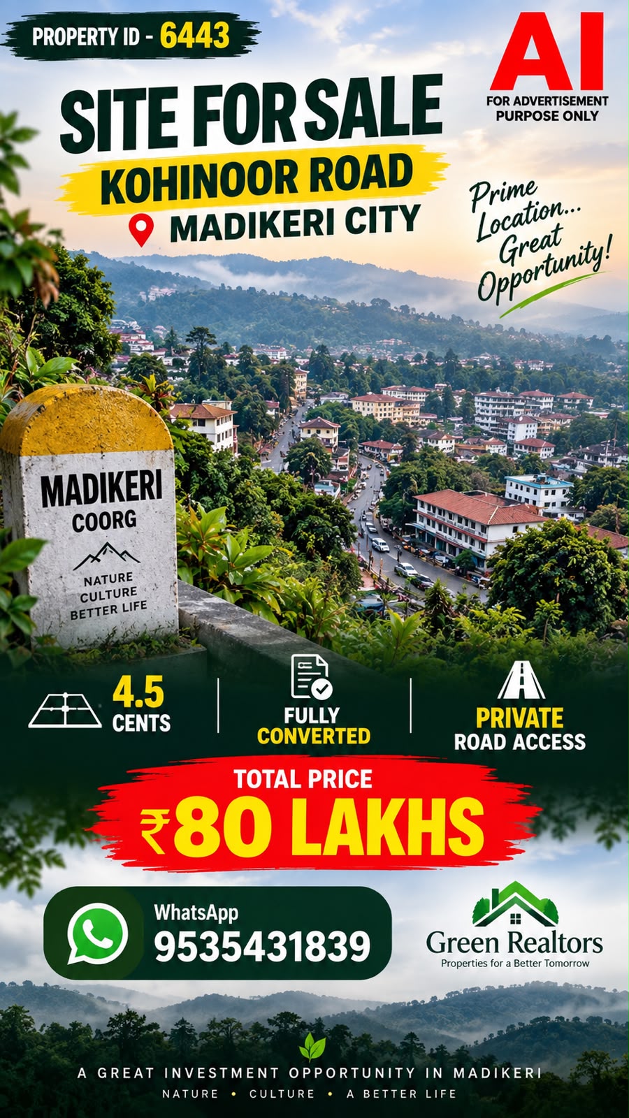 🆔 *PROPERTY ID – 6443*  🔥 *HOT PROPERTY – SITE FOR SALE *🔥  📍 *KOHINOOR ROAD – MADIKERI CITY*