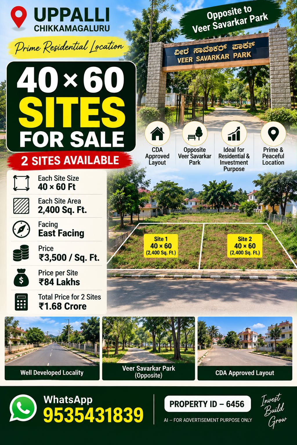 🆔 *PROPERTY ID – 6456*  🏡📍 *40×60 SITES FOR SALE – UPPALLI, CHIKKAMAGALURU*📍🏡
