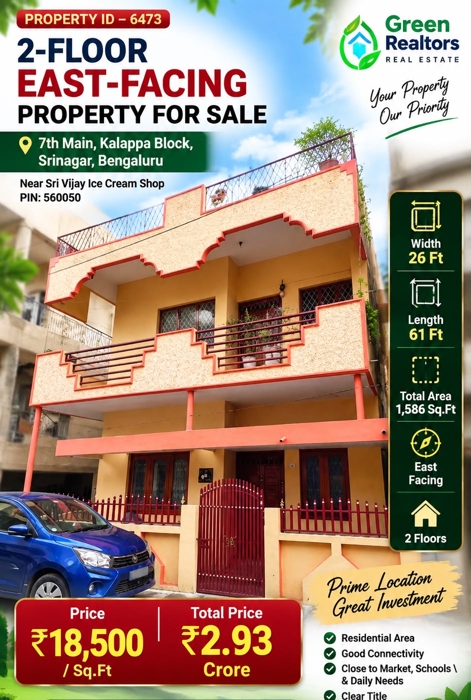 🆔 *PROPERTY ID –6473*  🏡✨ *2-FLOOR EAST-FACING PROPERTY FOR SALE – SRINAGAR, BENGALURU* ✨🏡