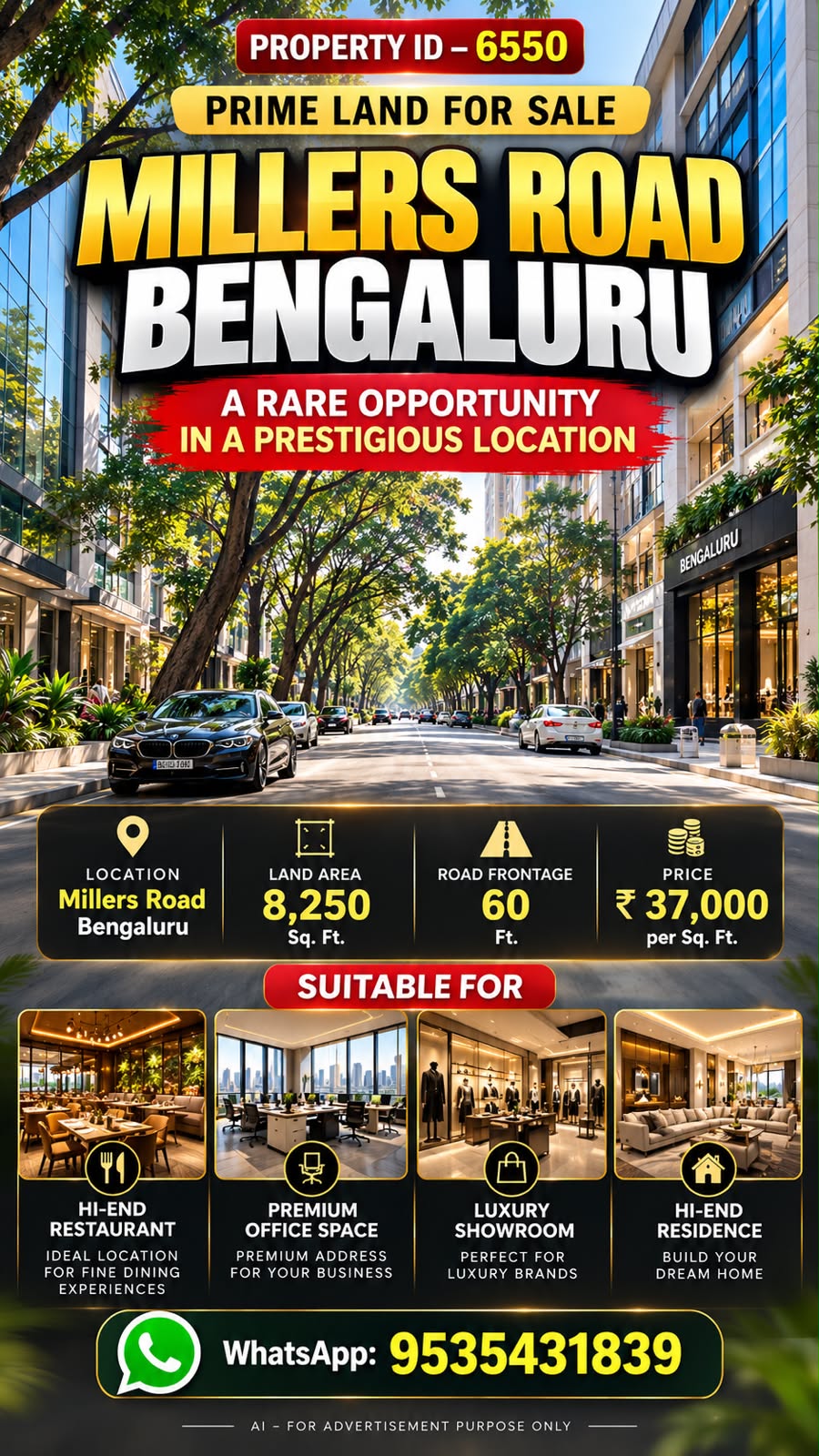 🆔 *PROPERTY ID – 6550*  🏙️ *PRIME LAND FOR SALE – MILLERS ROAD, BENGALURU*