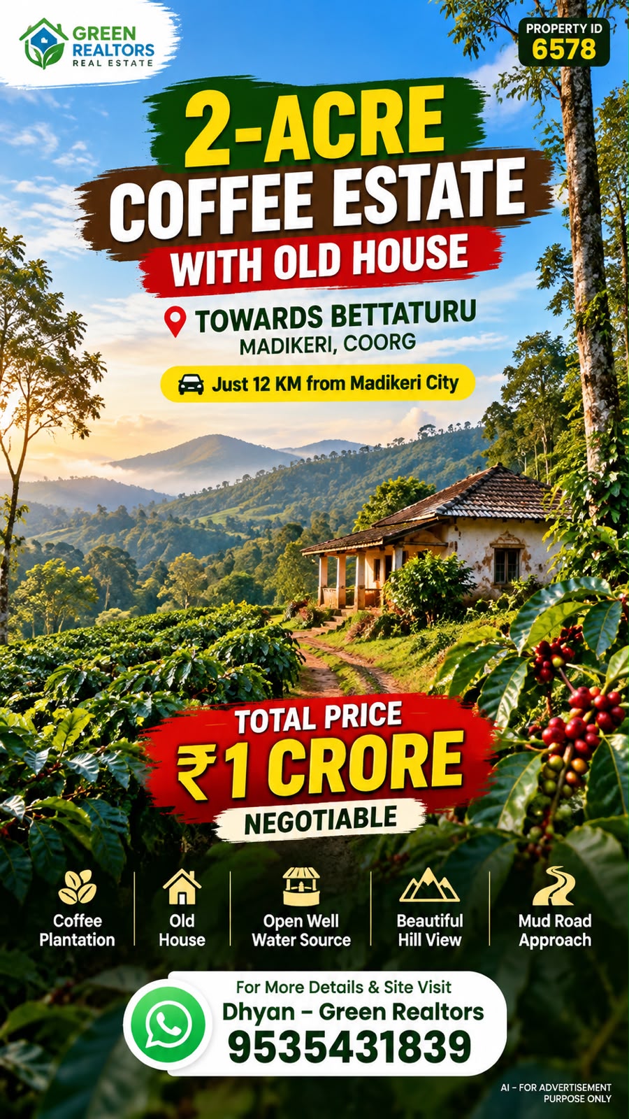 🆔 *PROPERTY ID-6578*    🌿☕ *2-ACRE COFFEE ESTATE WITH OLD HOUSE FOR SALE*