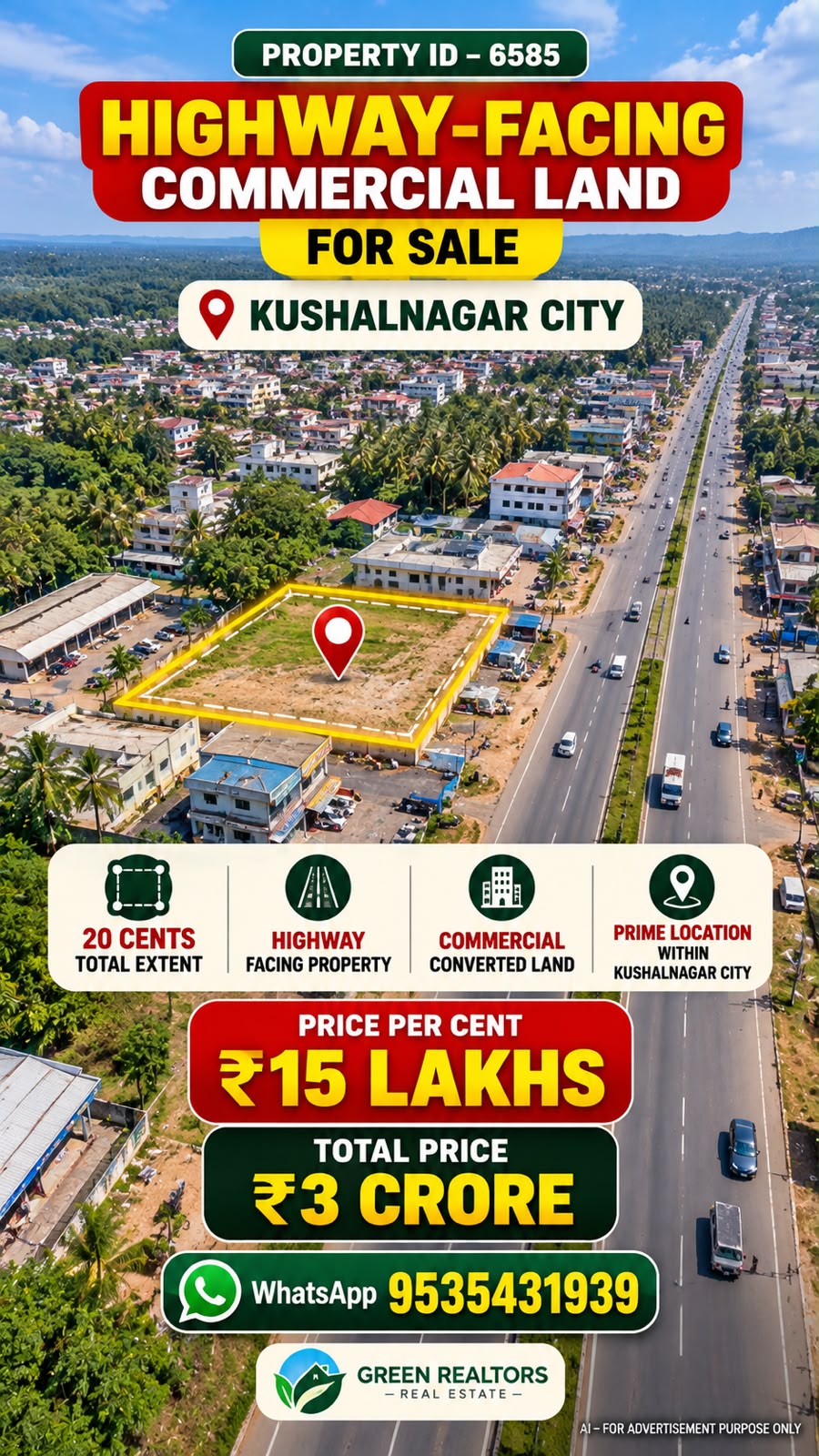 🆔 *PROPERTY ID – 6585*  🏢🛣️ *HIGHWAY-FACING COMMERCIAL LAND FOR SALE*