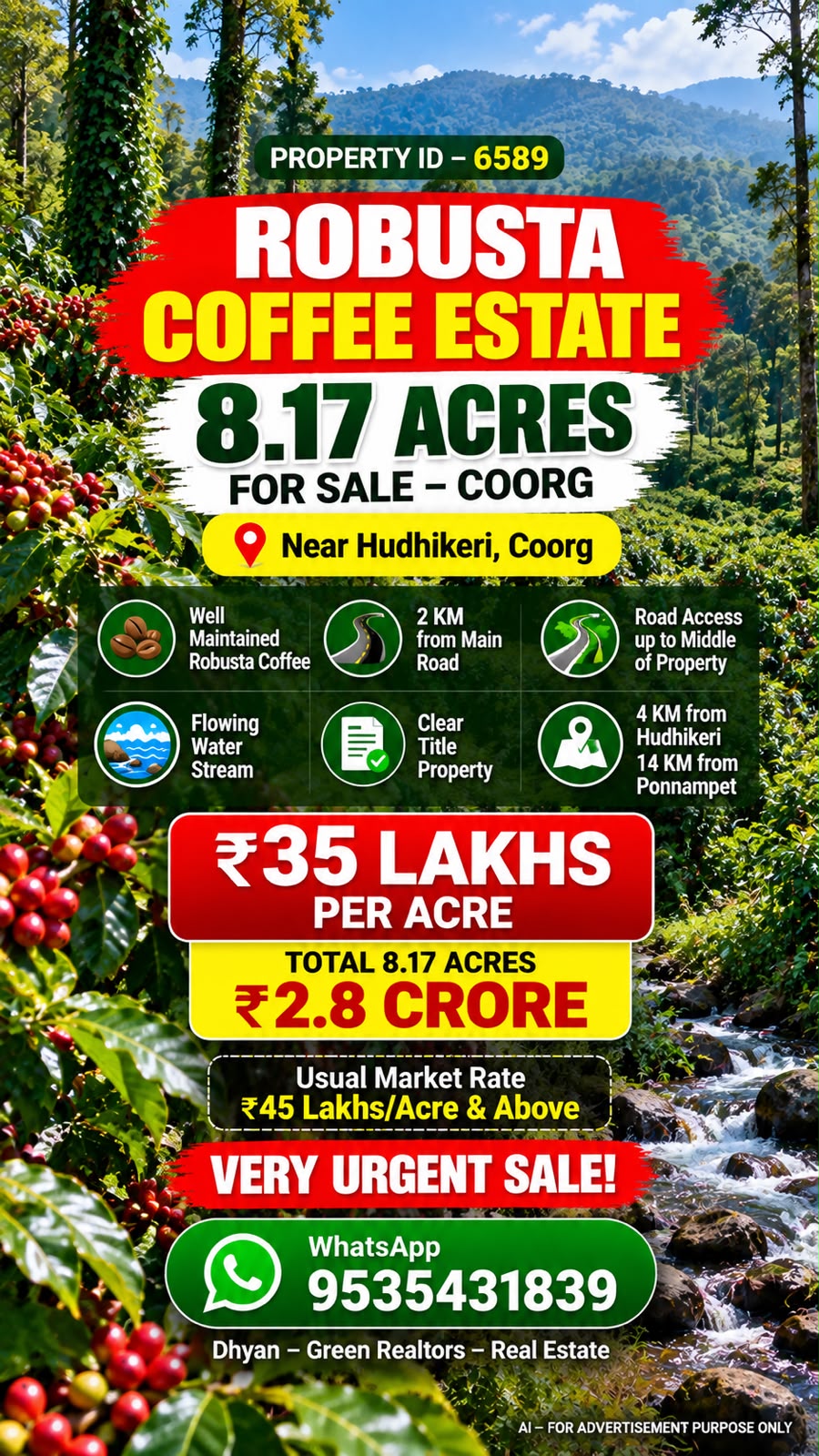 🆔 *PROPERTY ID – 6589*  🌿☕ *8.17-ACRE ROBUSTA COFFEE ESTATE FOR SALE – COORG*